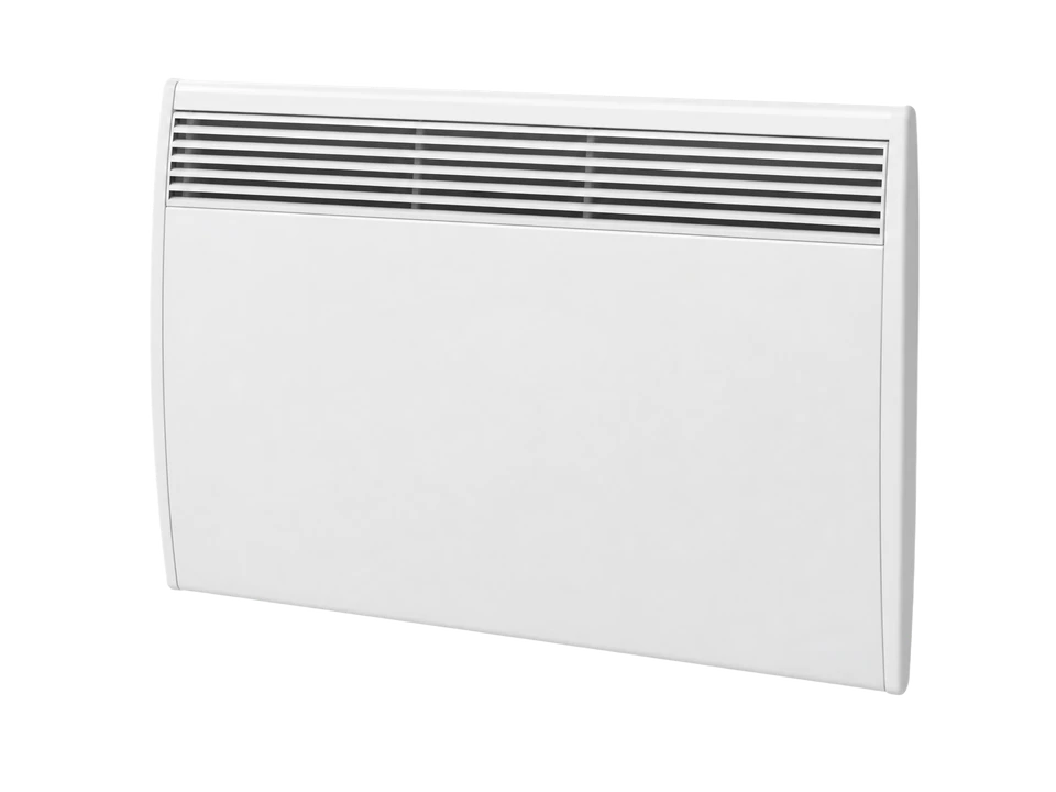 Intérieur moderne avec système de climatisation split composé d'une unité extérieure compacte blanche avec grille de ventilation et d'une unité intérieure murale avec affichage digital